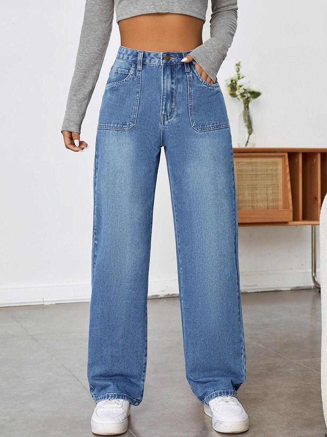 kotty women jean wide leg light fade high-rise stretchable jeans