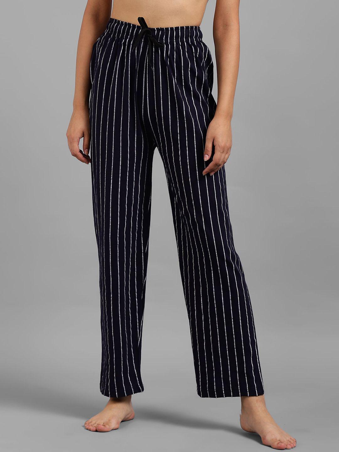 kotty women navy blue & white striped lounge pants