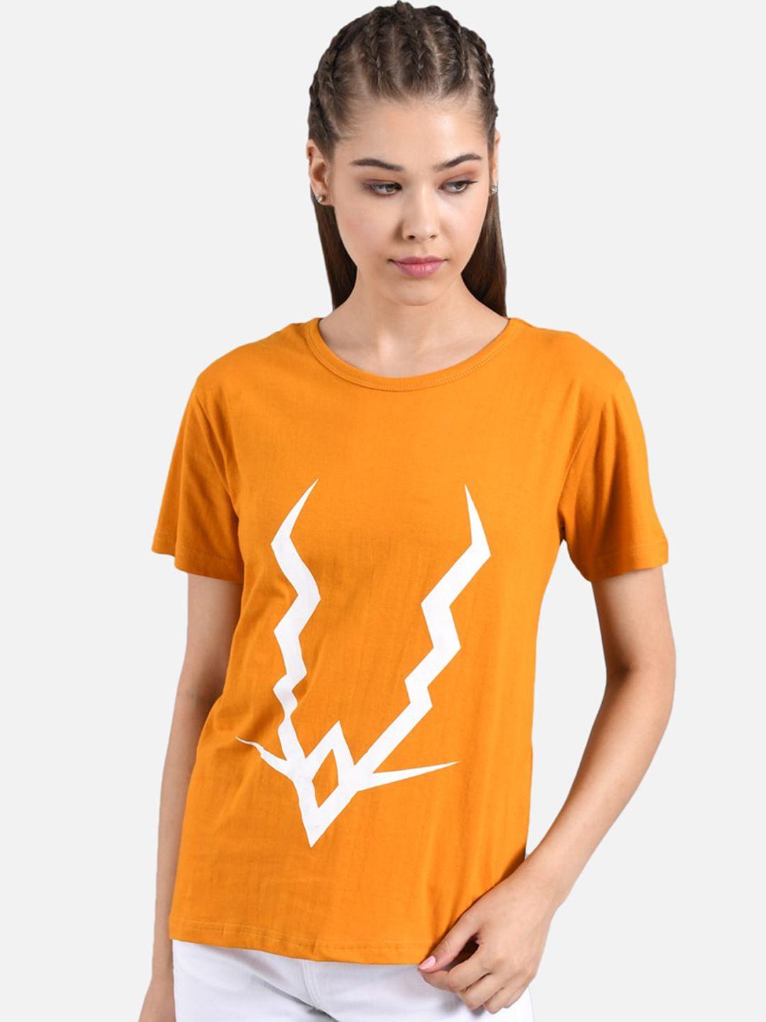 kotty women orange printed round neck t-shirt
