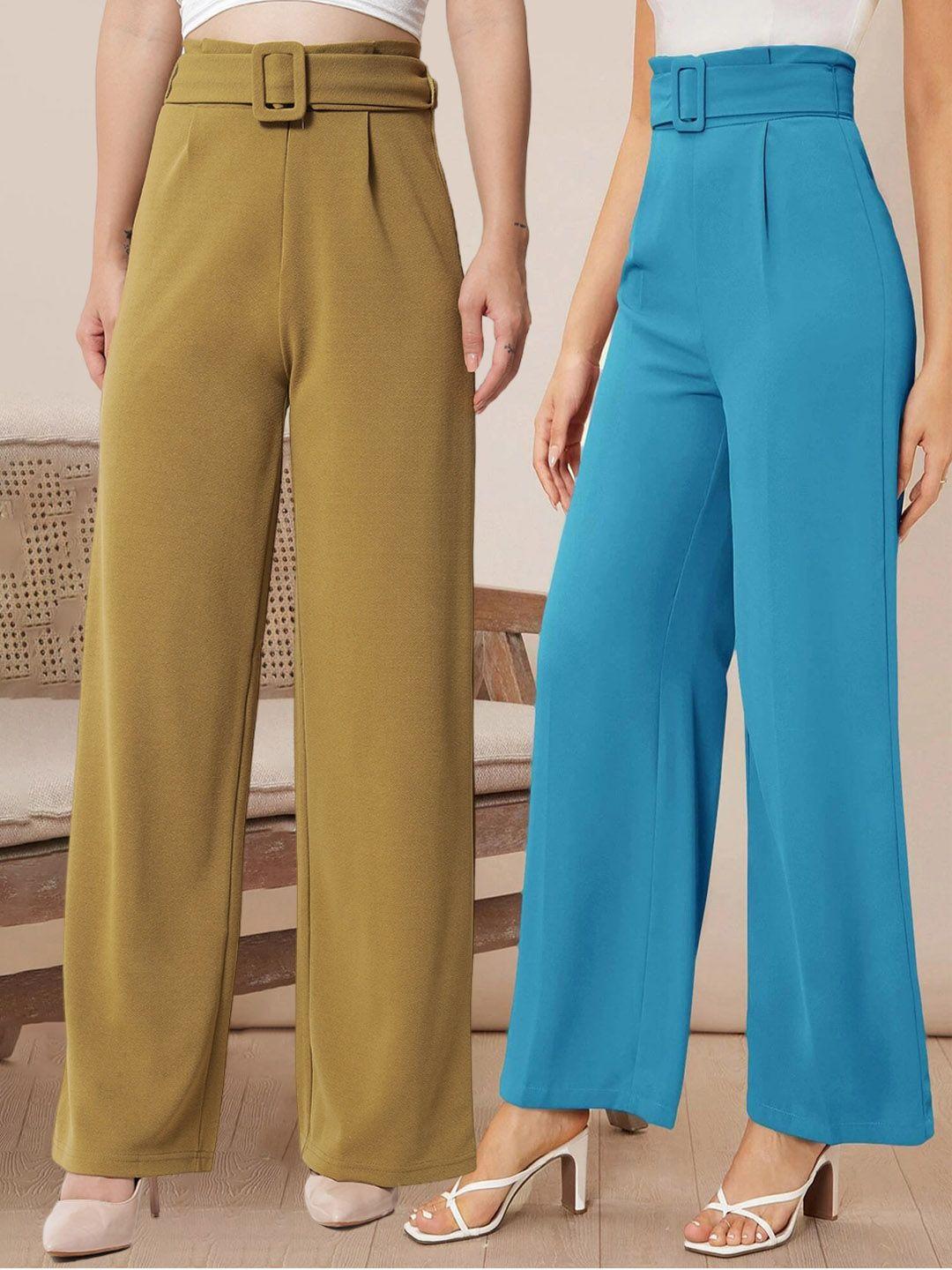 kotty women pack of 2 relaxed high-rise straight fit easy wash pleated trousers
