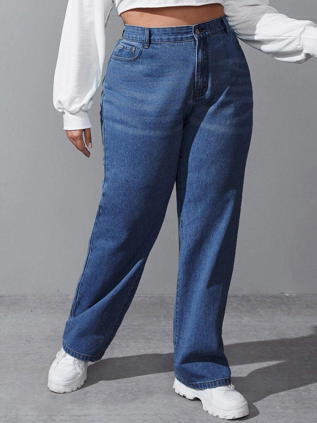 kotty women plus size jean wide leg high-rise light fade stretchable jeans