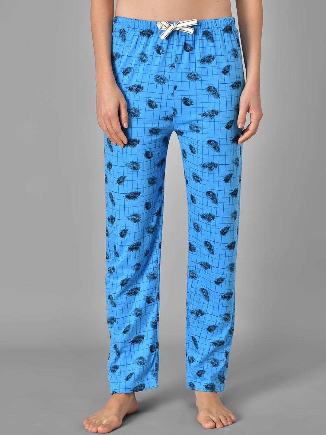 kotty women printed & checked pure cotton lounge pants
