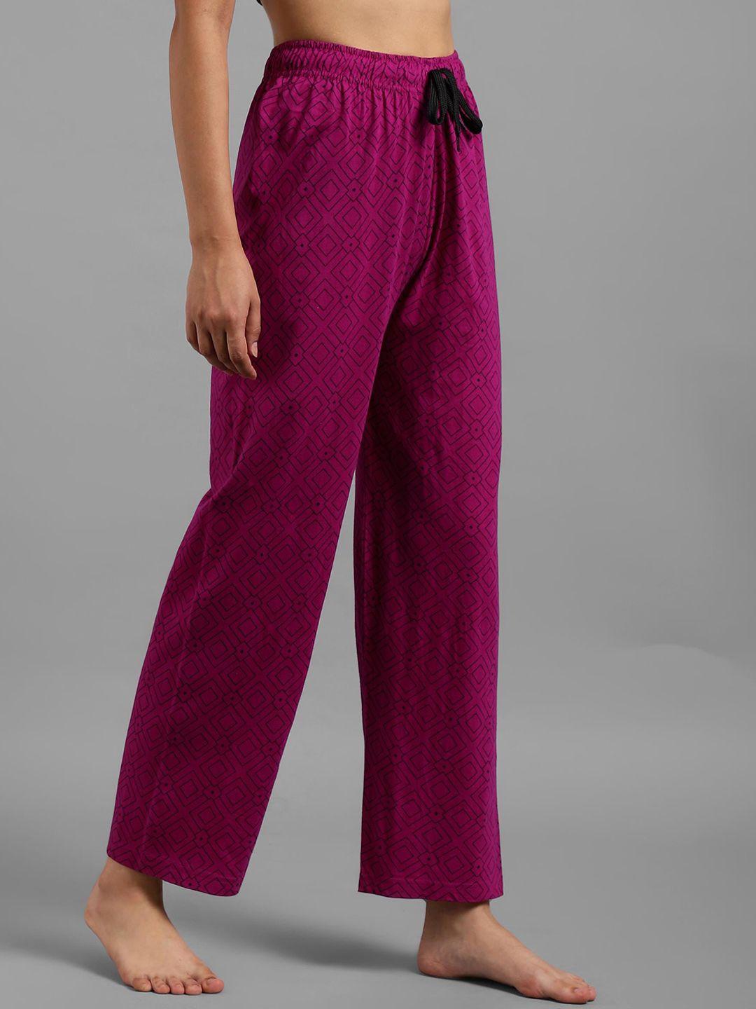 kotty women purple & black geometric print lounge pants