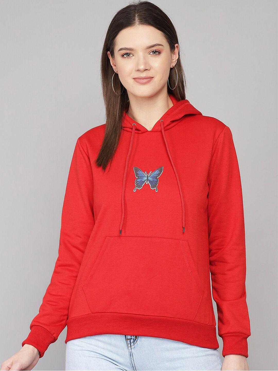 kotty women red printed hooded sweatshirt