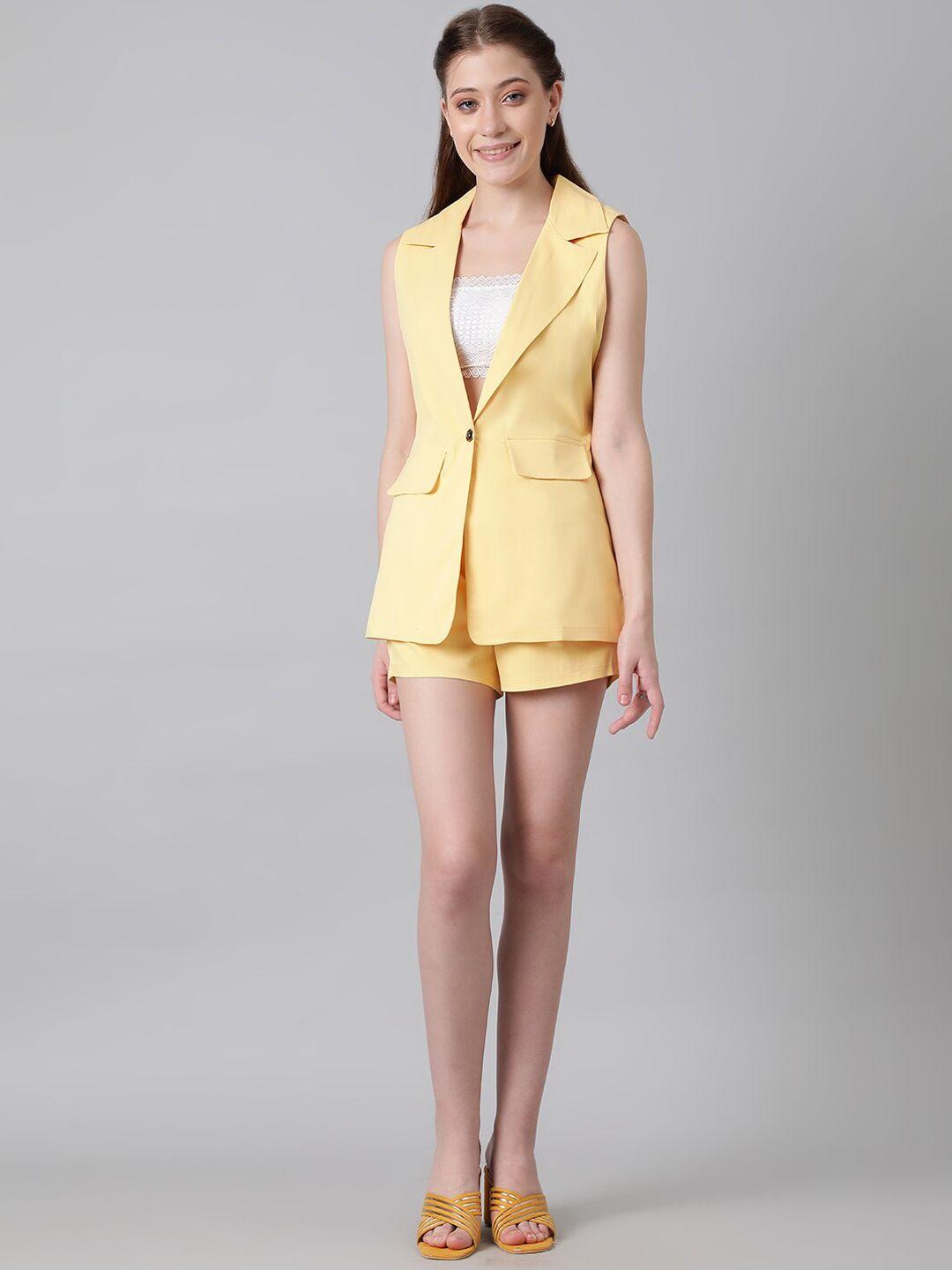 kotty yellow notched lapel collar blazer with shorts