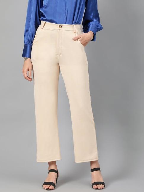 kotty beige regular fit high rise trousers