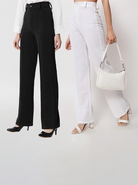 kotty black & white straight fit high rise trousers (pack of 2)