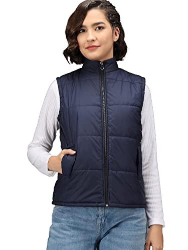 kotty black nylon solid women pufferjacket (s, dark blue)