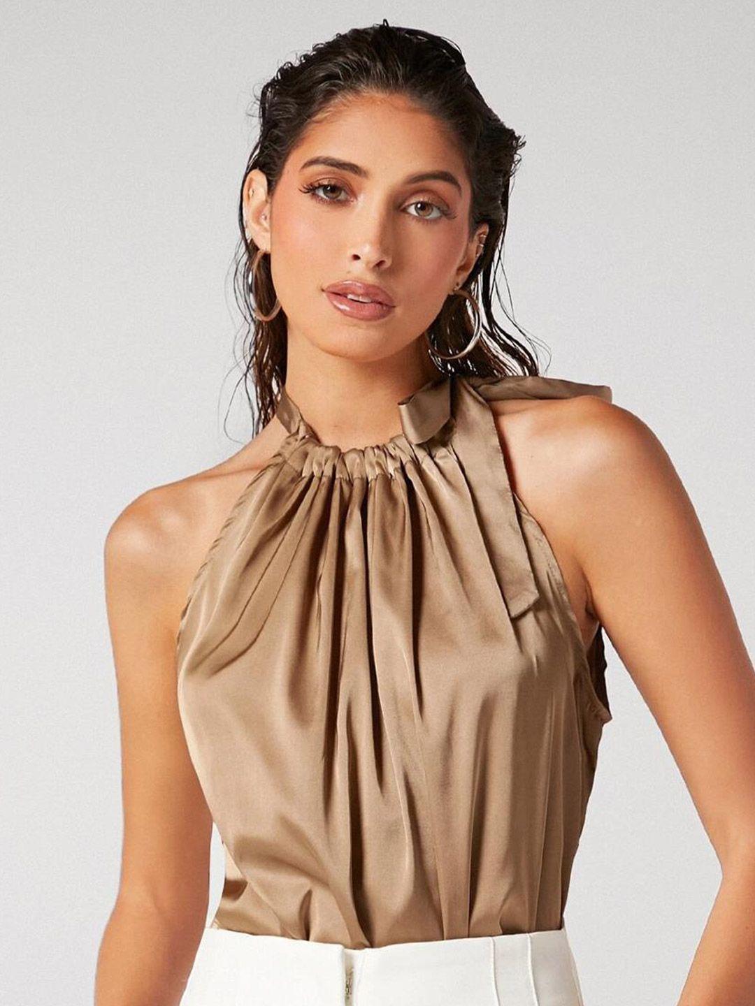 kotty brown halter neck satin top