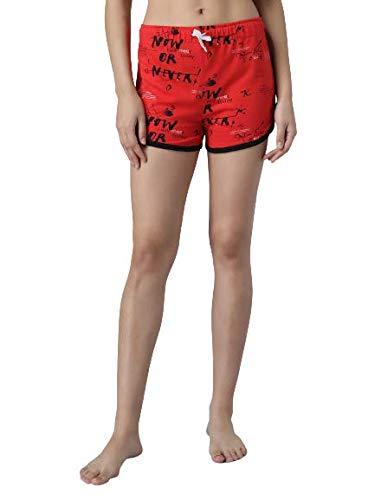 kotty cotton printed women's night shorts (red,32)