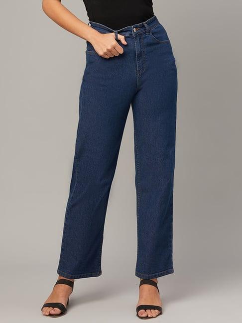 kotty dark blue straight fit high rise jeans