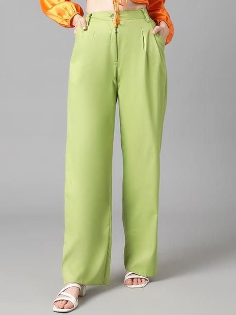 kotty green regular fit mid rise trousers