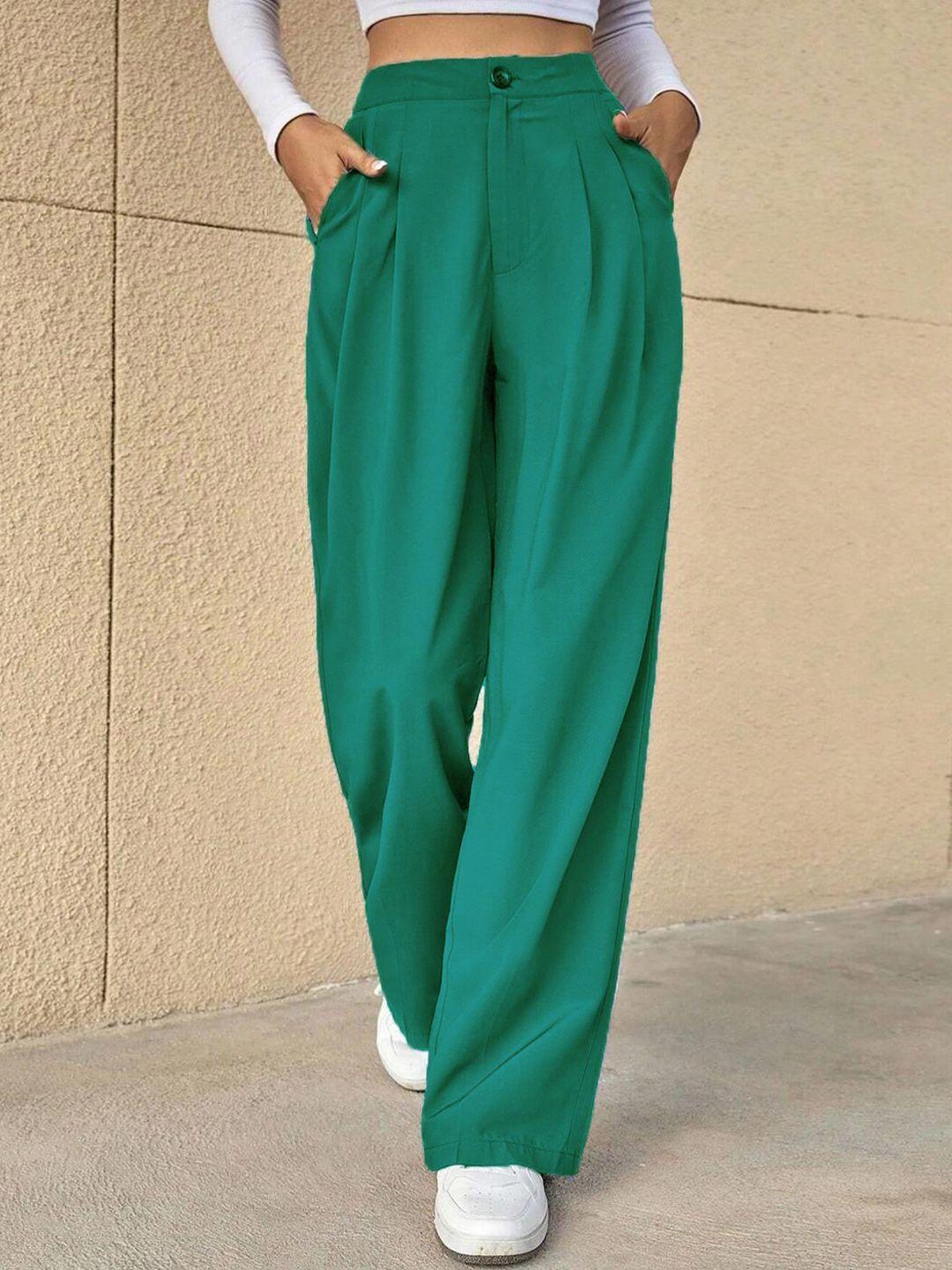 kotty green women relaxed straight leg high-rise easy wash pleated parallel trousers