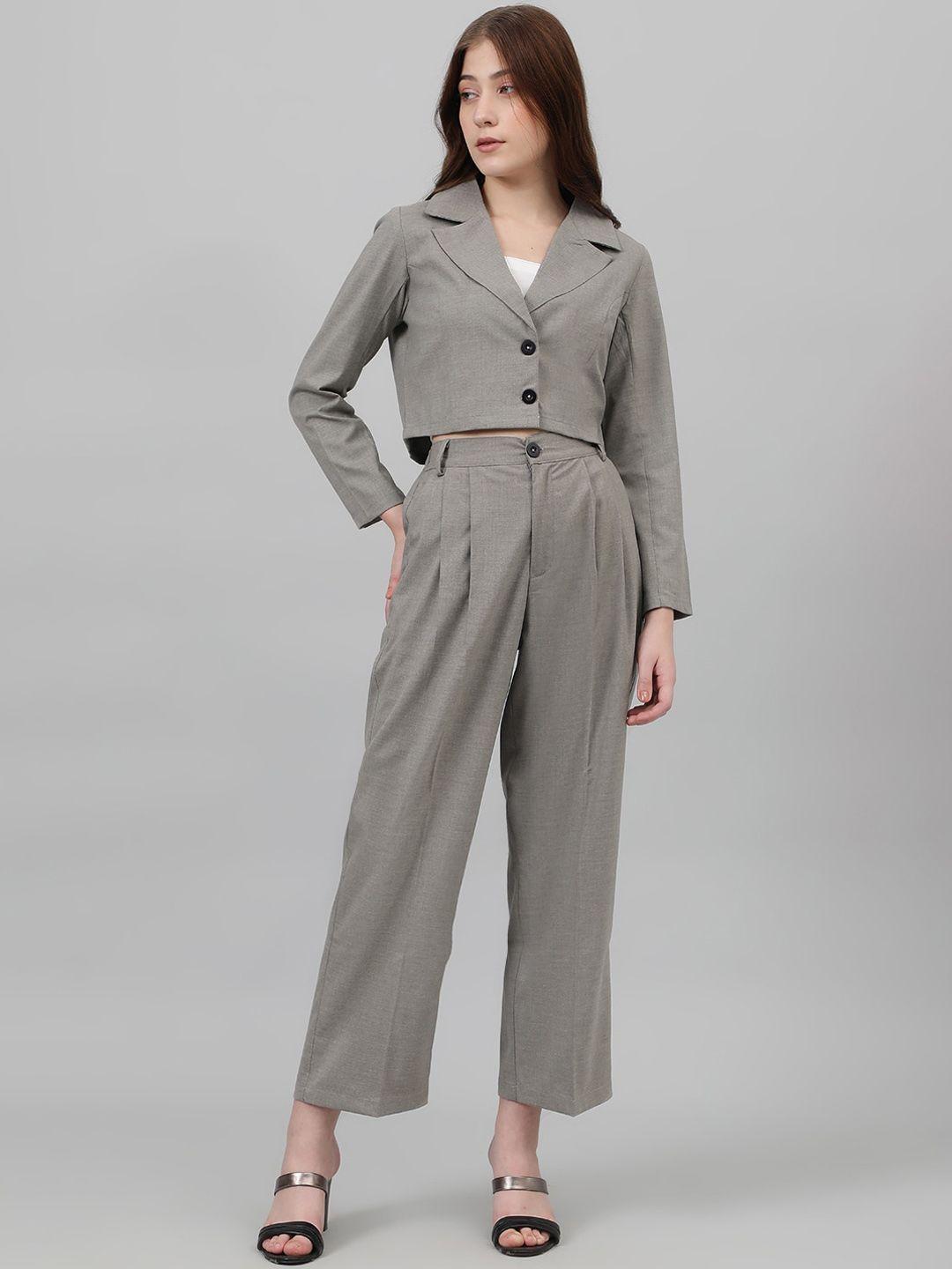 kotty grey lapel collar crop blazer with trousers