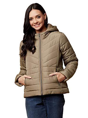 kotty grey solid nylon women winter padded jacket (grey-l)