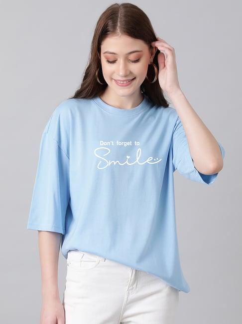 kotty light blue & white graphic print oversized t-shirt