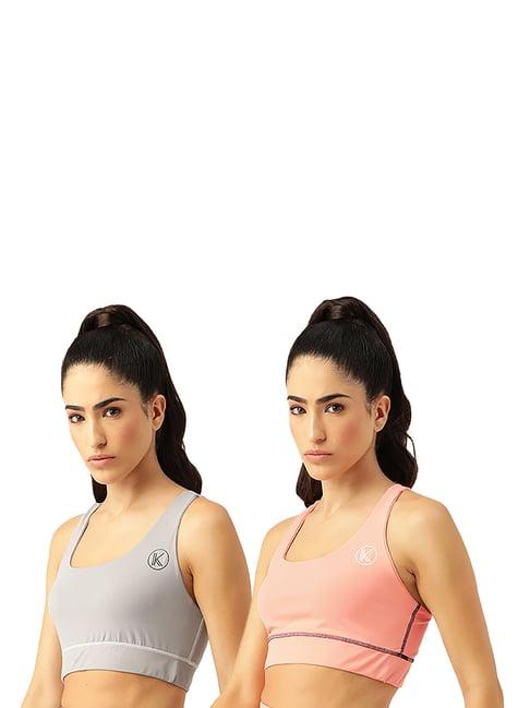 kotty light grey & pink logo print sports bra (pack of 2)