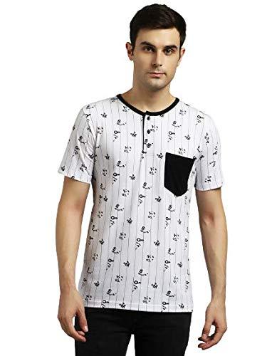 kotty men's round neck printed tshirt(white_black,s)