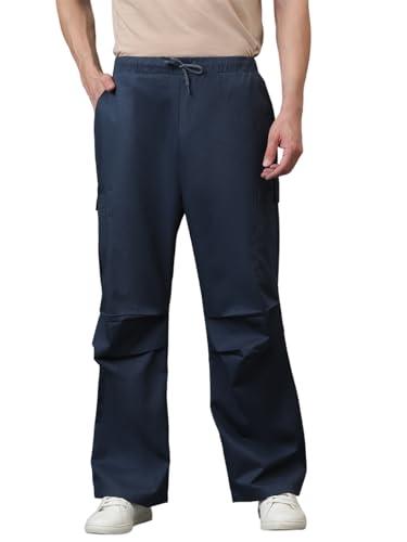 kotty men's solid mid rise stylish with multiple pockets comfortable and strechable cargo pants(blue,28)