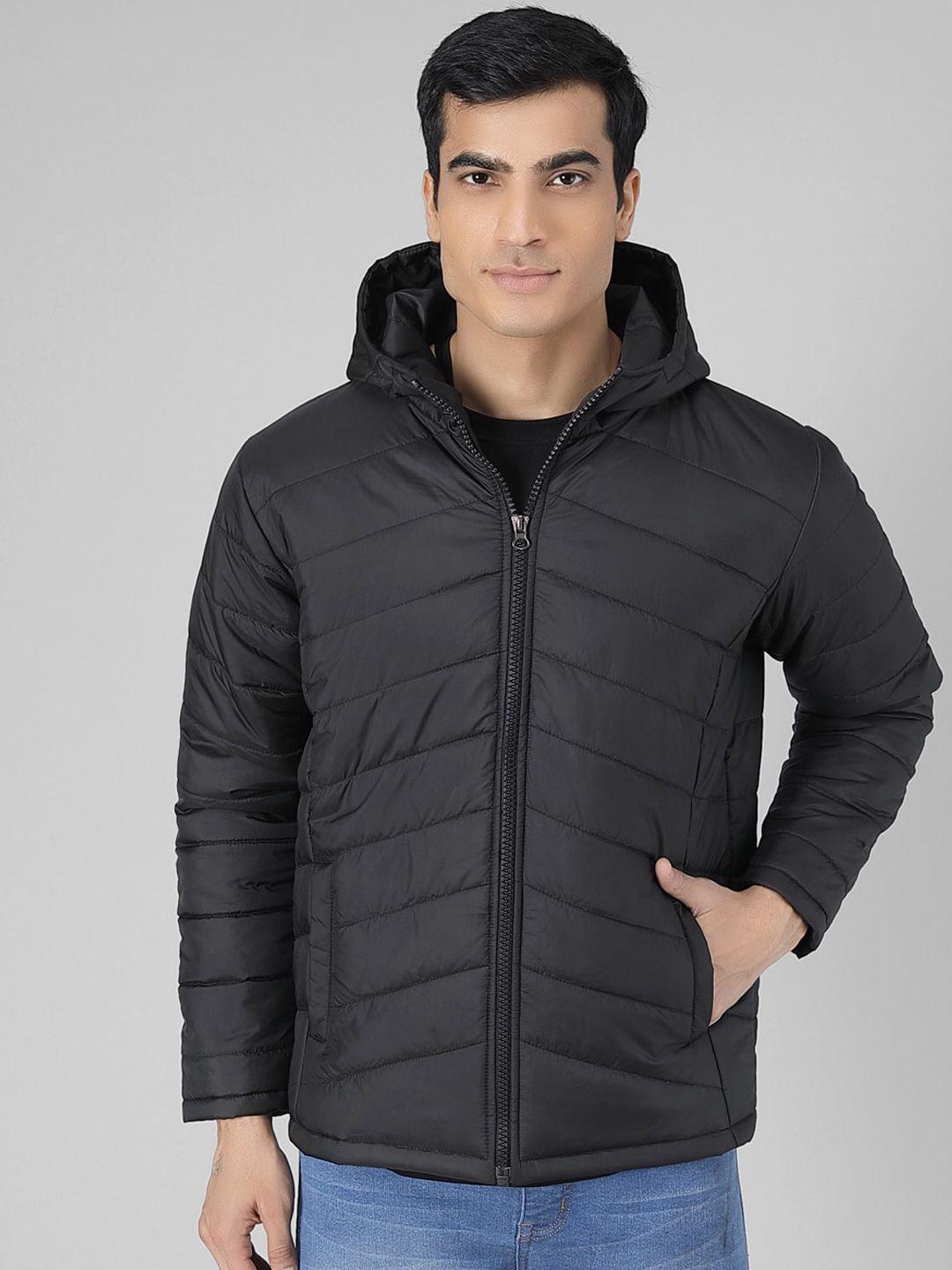 kotty men black solid padded jacket