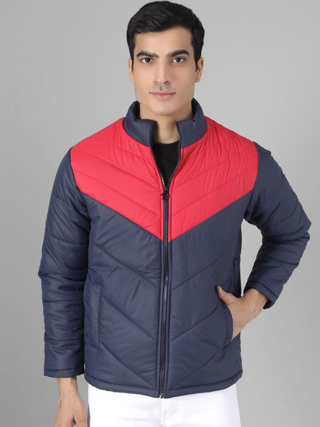 kotty men blue & red colourblocked puffer jacket