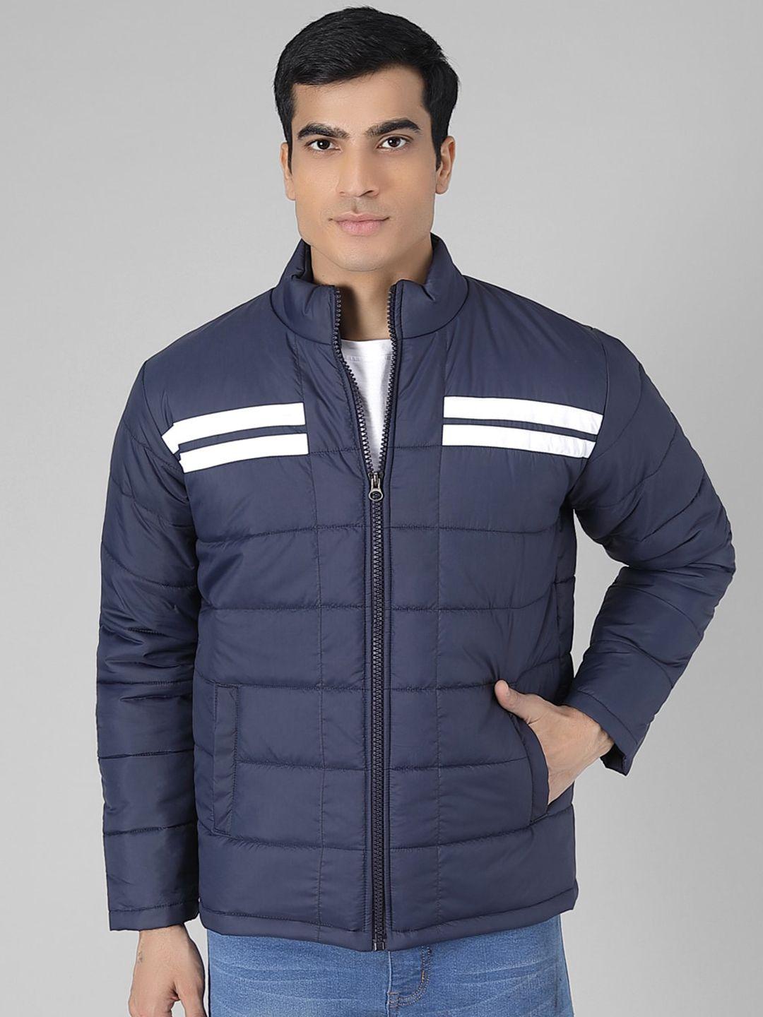 kotty men blue solid puffer jacket