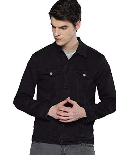 kotty men denim full sleeve regular winter jacket(d black,xxl)