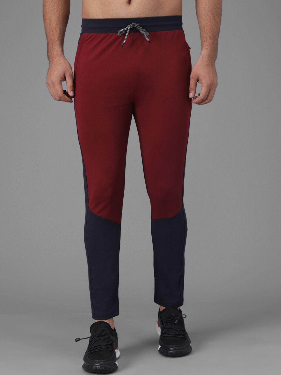 kotty men maroon & navy blue colourblocked track pants