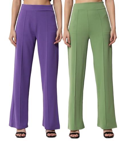 kotty pack of 2 women regular fit multicolor viscose rayon trousers