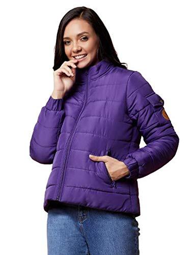 kotty purple solid nylon women winter padded jacket (purple-l)