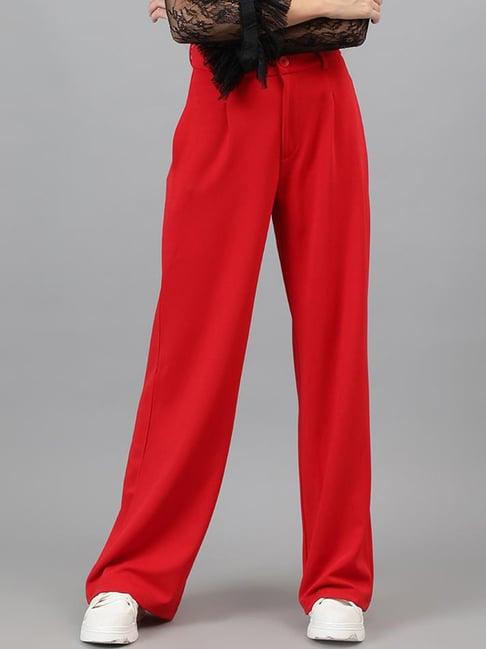 kotty red regular fit high rise trousers