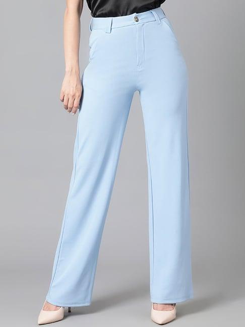 kotty sky blue regular fit high rise trousers