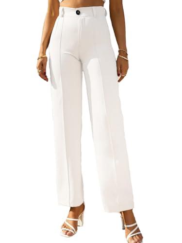 kotty women's regular fit high rise solid trousers off white