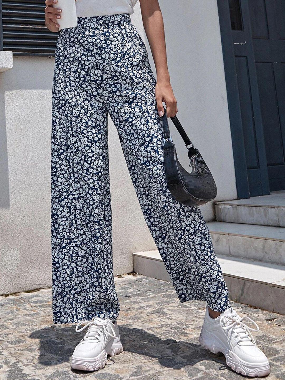 kotty women animal printed relaxed straight fit high-rise easy wash trousers