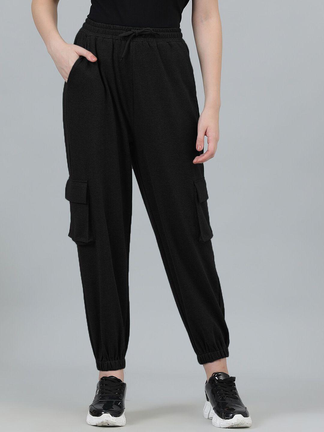 kotty women black relaxed fit mid-rise cotton joggers