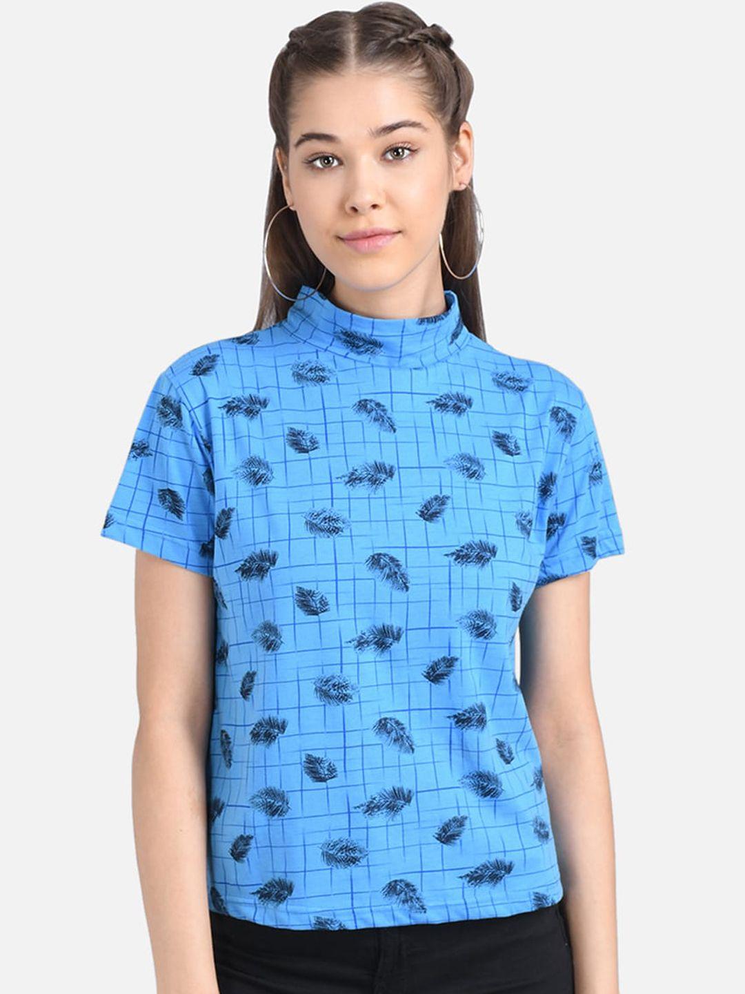 kotty women blue printed pure cotton top