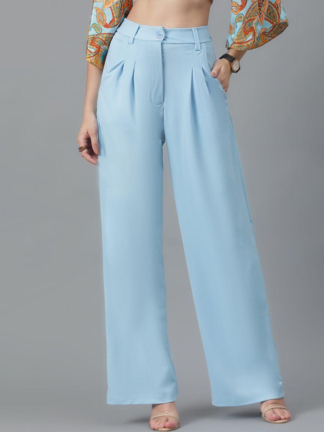 kotty women blue relaxed straight leg high-rise easy wash parallel trousers