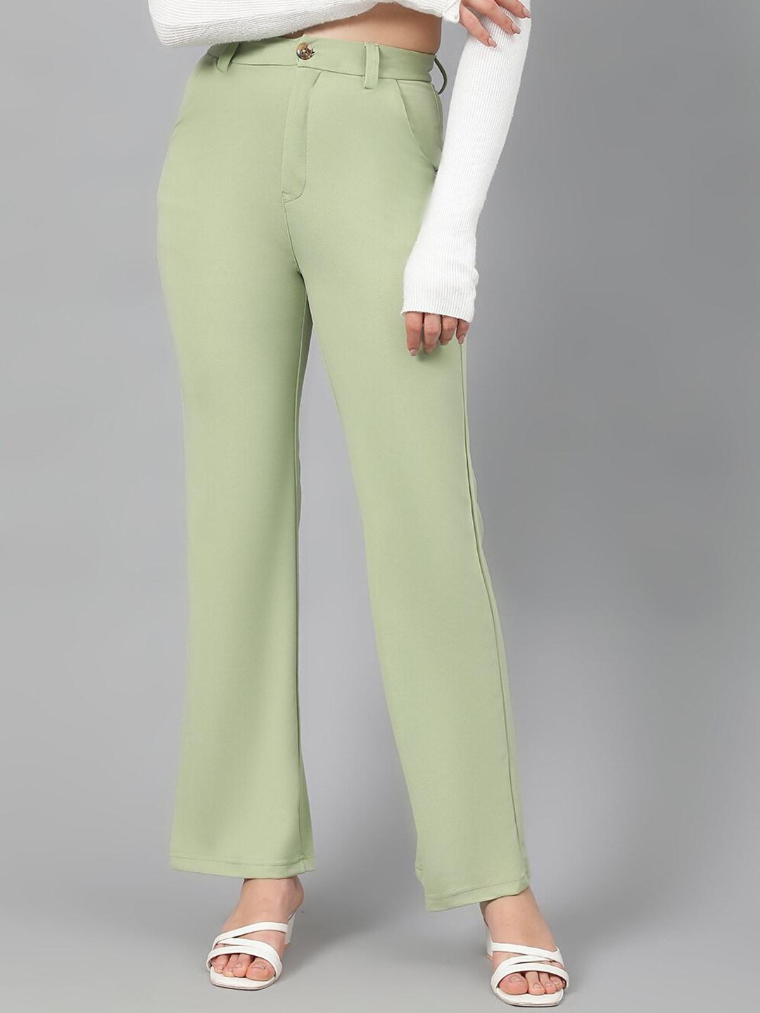 kotty women green high-rise relaxed straight leg straight fit easy wash trousers