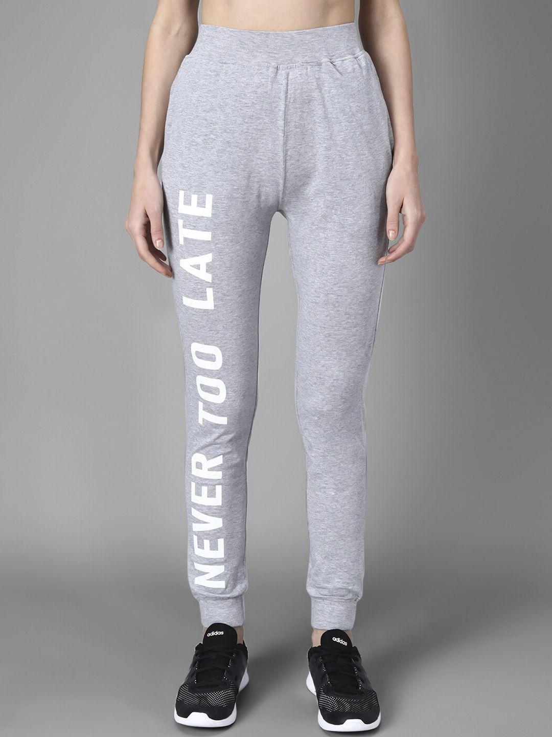 kotty women grey melange & white printed joggers