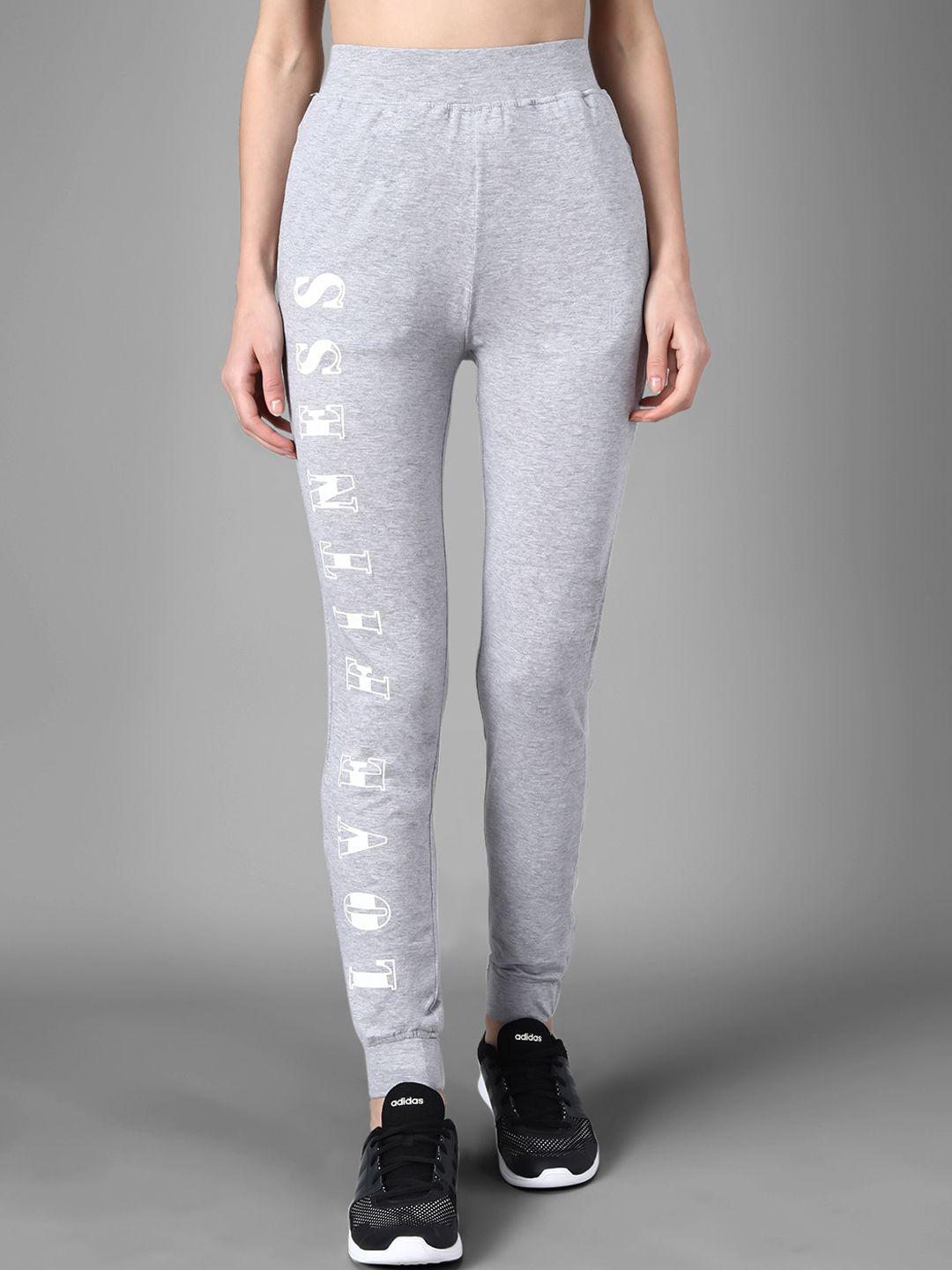 kotty women grey melange & white printed joggers