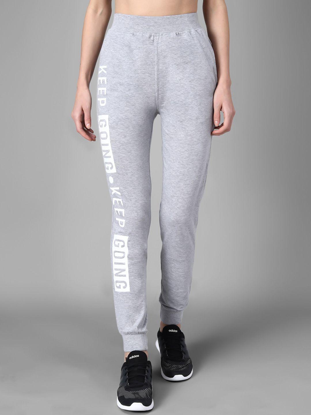 kotty women grey melange & white printed joggers