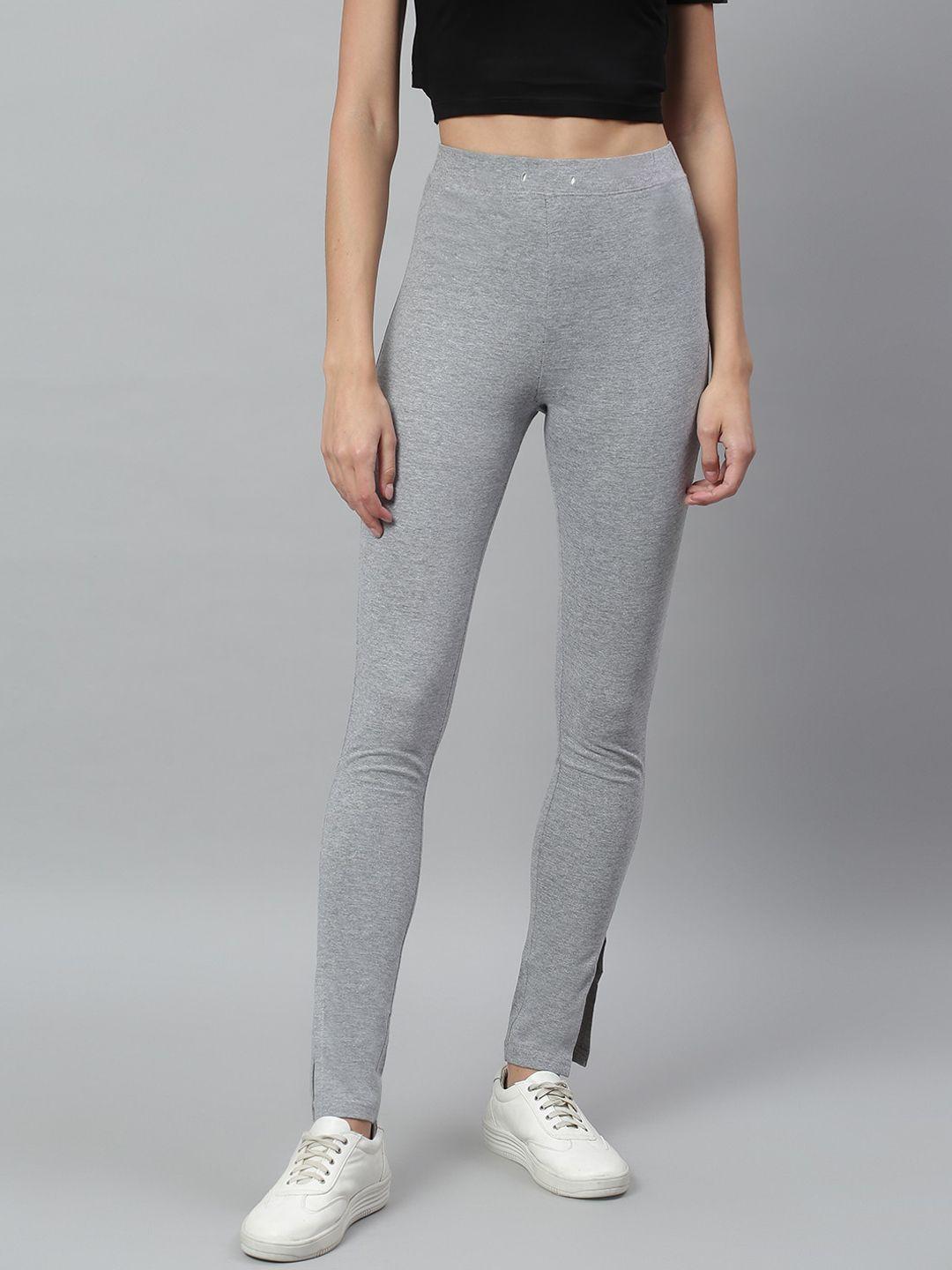 kotty women grey melange solid straight fit track pants