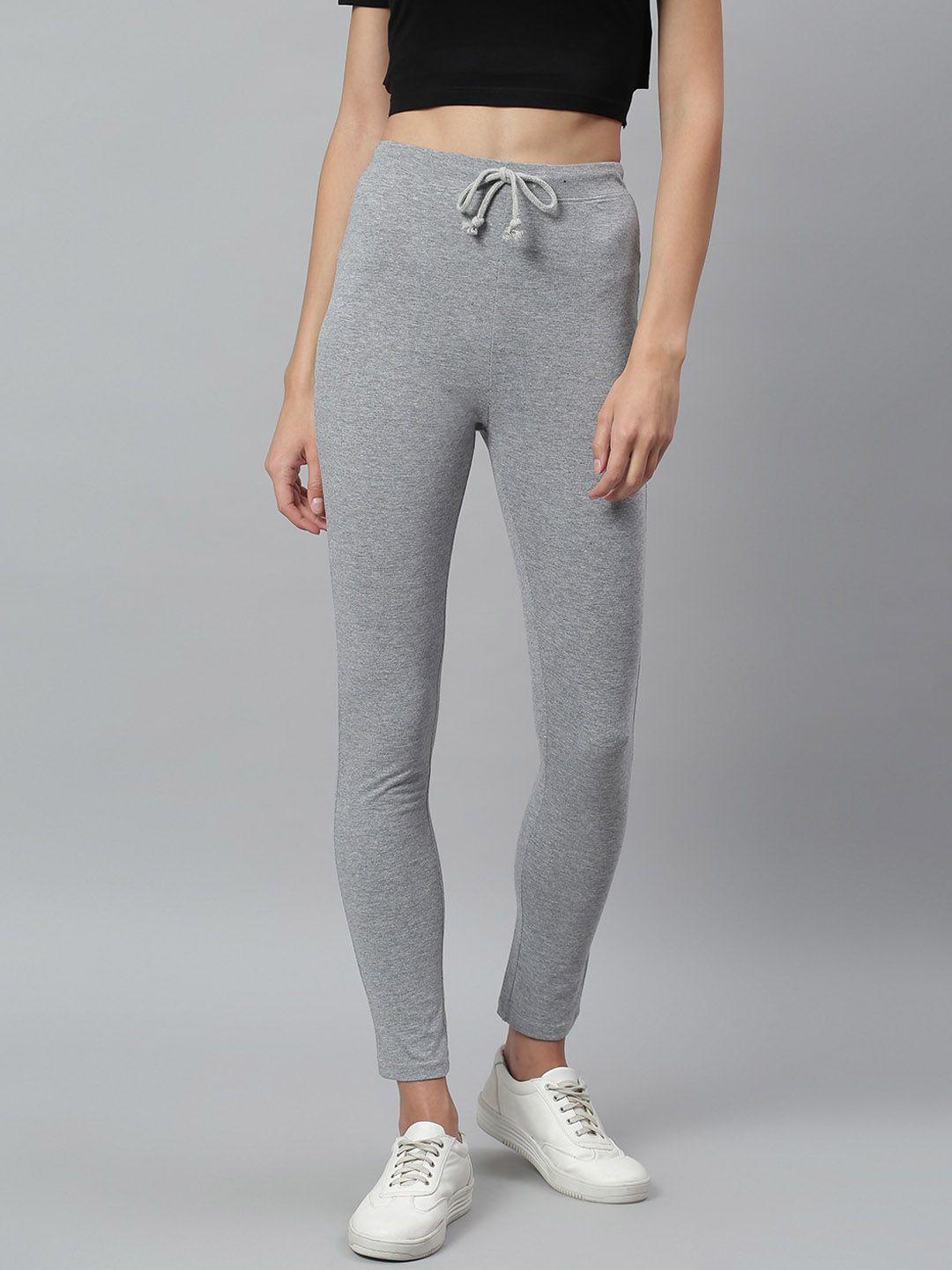 kotty women grey melange solid straight fit track pants