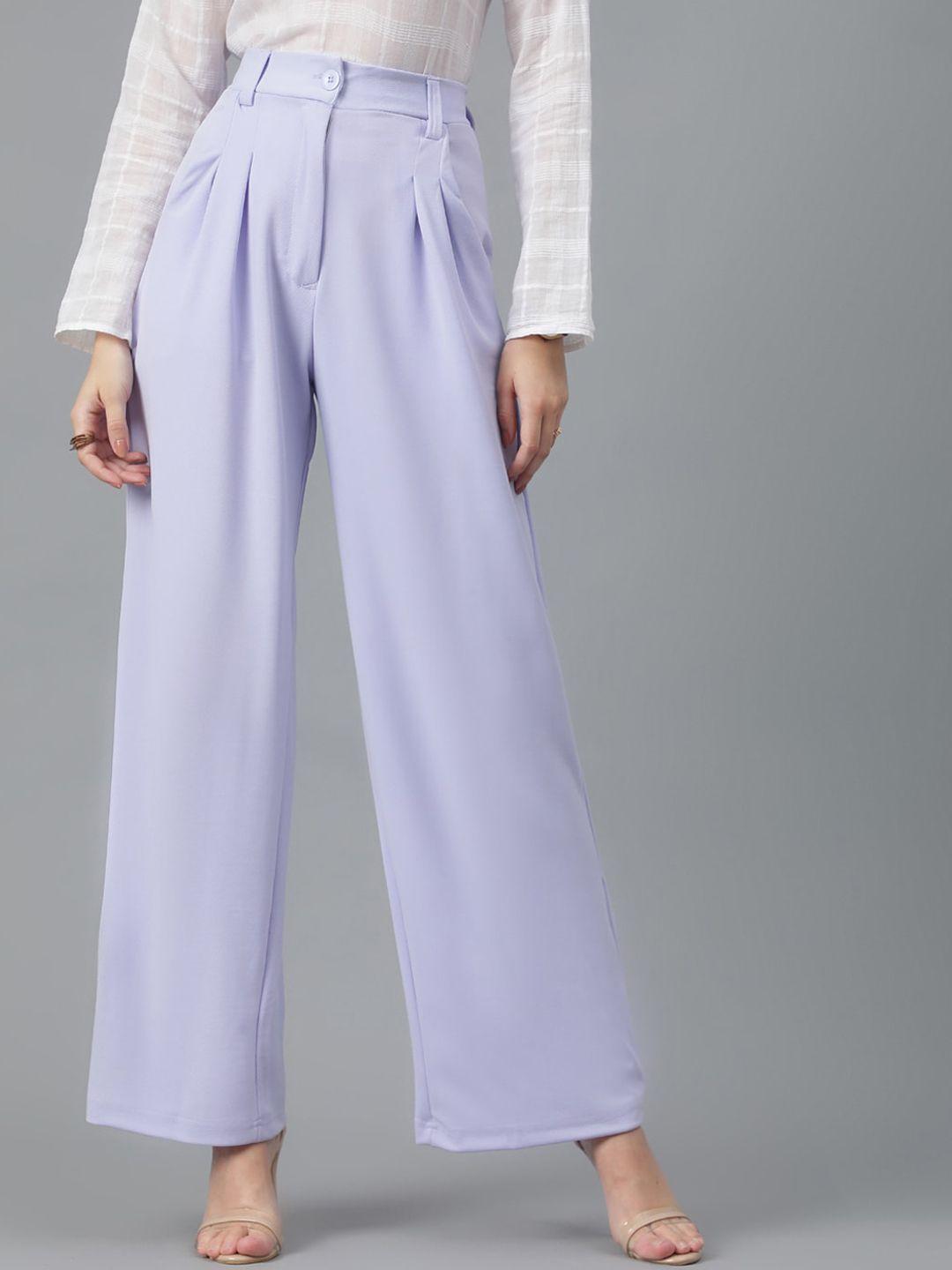 kotty women lavender relaxed straight leg high-rise easy wash parallel trousers