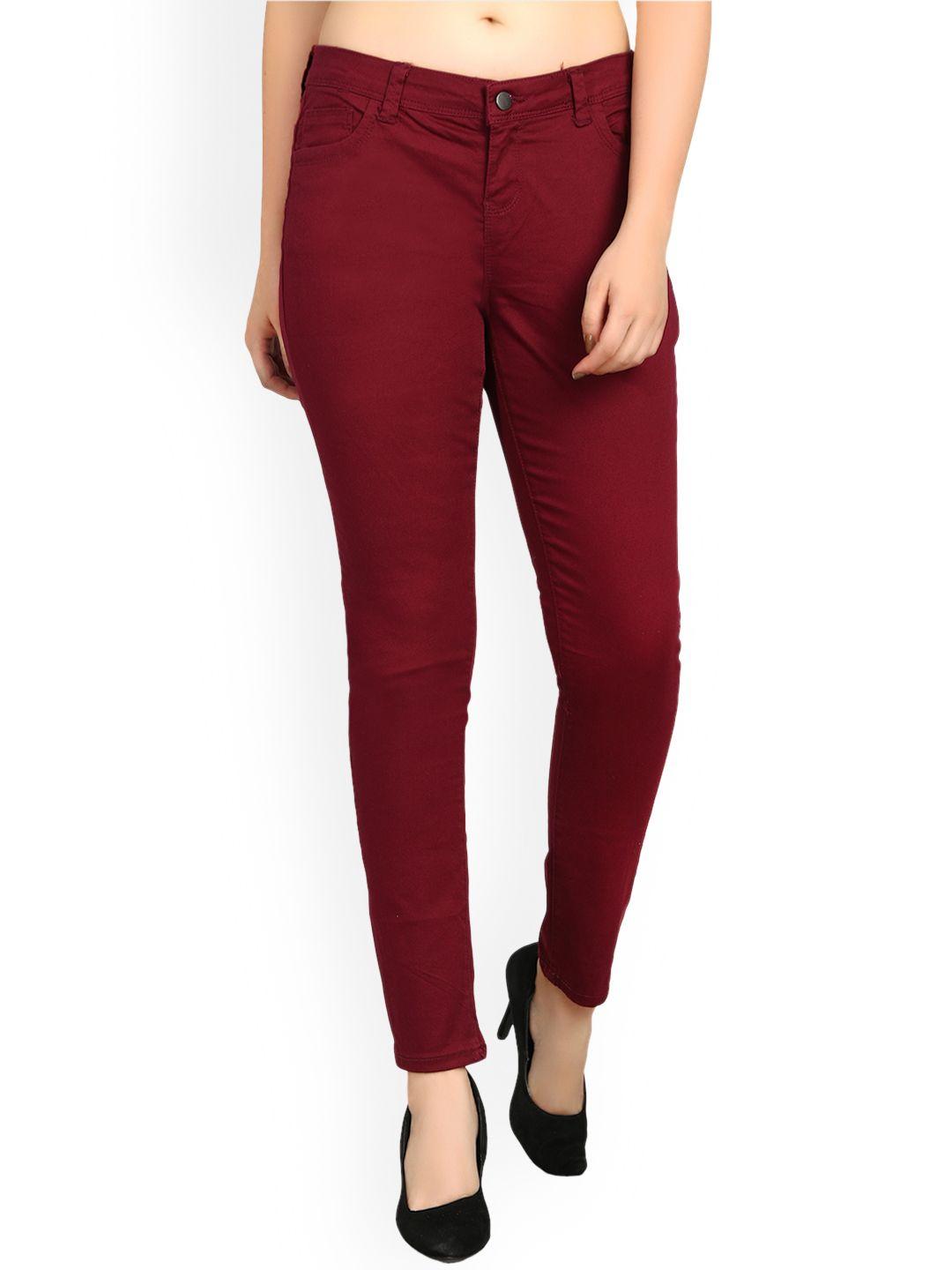 kotty women maroon skinny fit high-rise clean look jeans