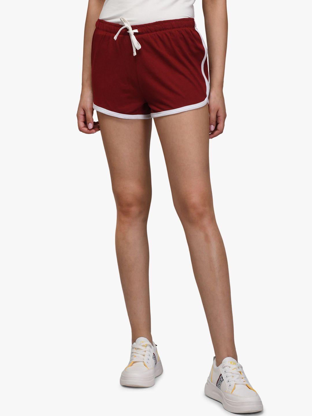 kotty women maroon solid regular fit shorts