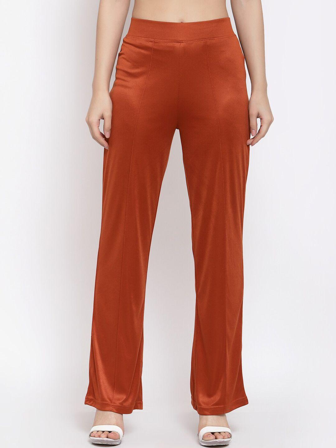 kotty women orange flared high-rise parallel trousers