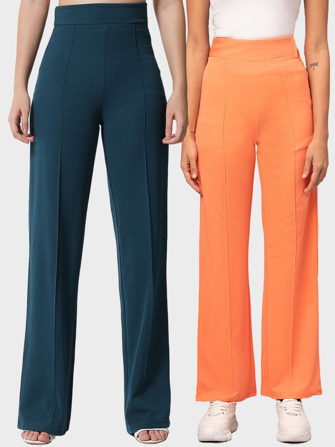 kotty women pack of 2 relaxed straight leg high-rise easy wash parallel trousers