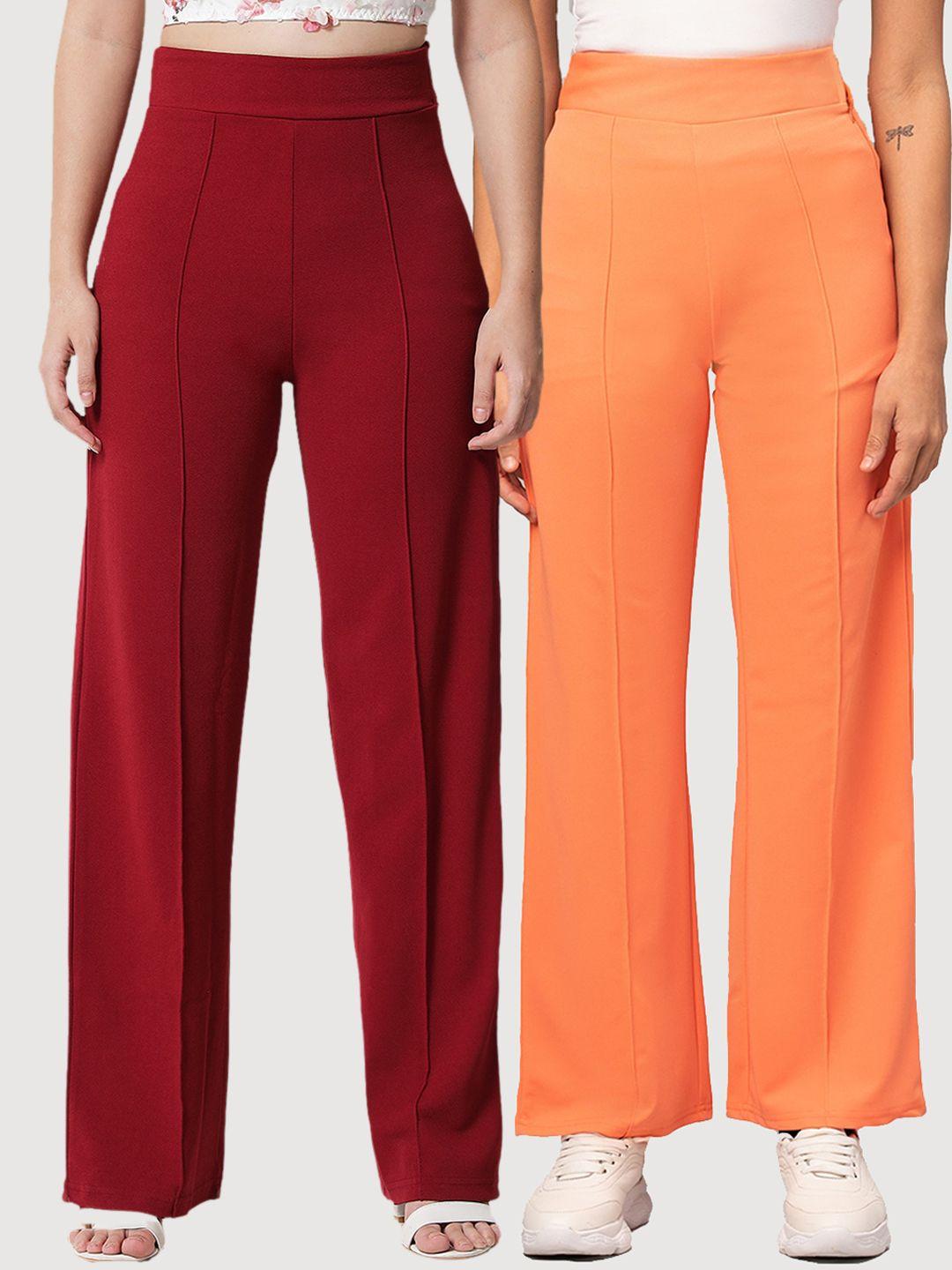 kotty women pack of 2 relaxed straight leg high-rise easy wash parallel trousers