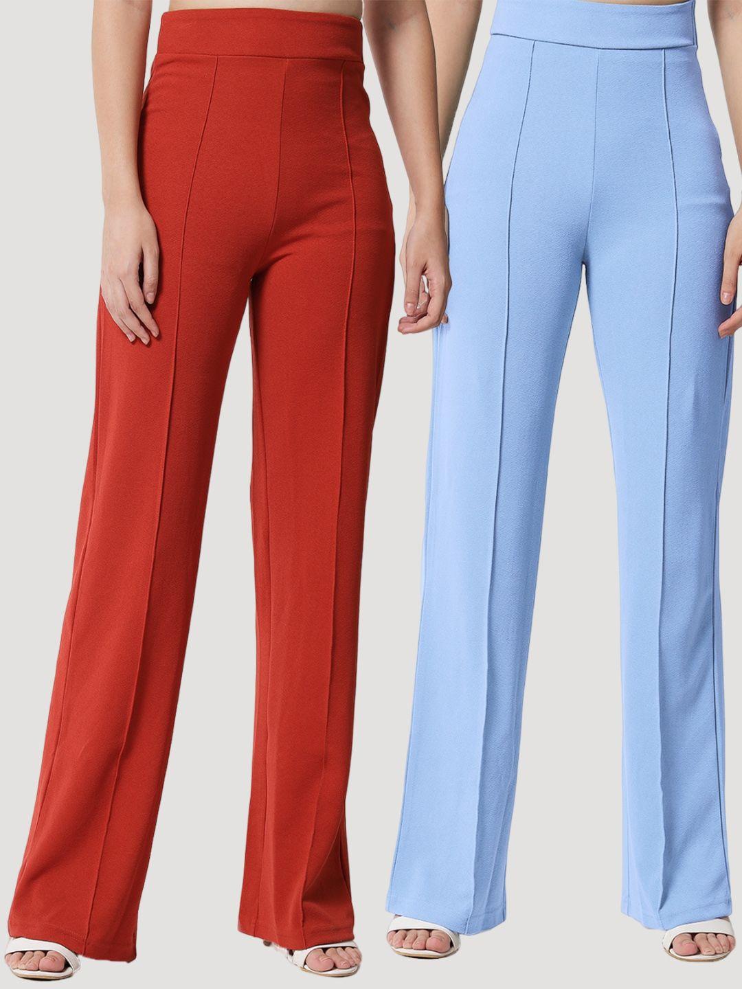 kotty women pack of 2 relaxed straight leg high-rise easy wash parallel trousers